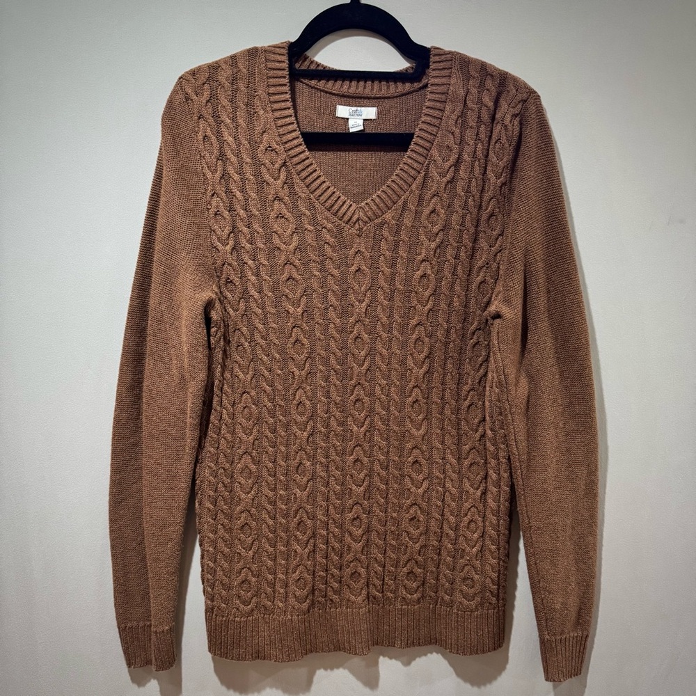 Croft & Barrow Cable Knit Sweater V-Neck Womens Size Medium Copper Col RN# 73277